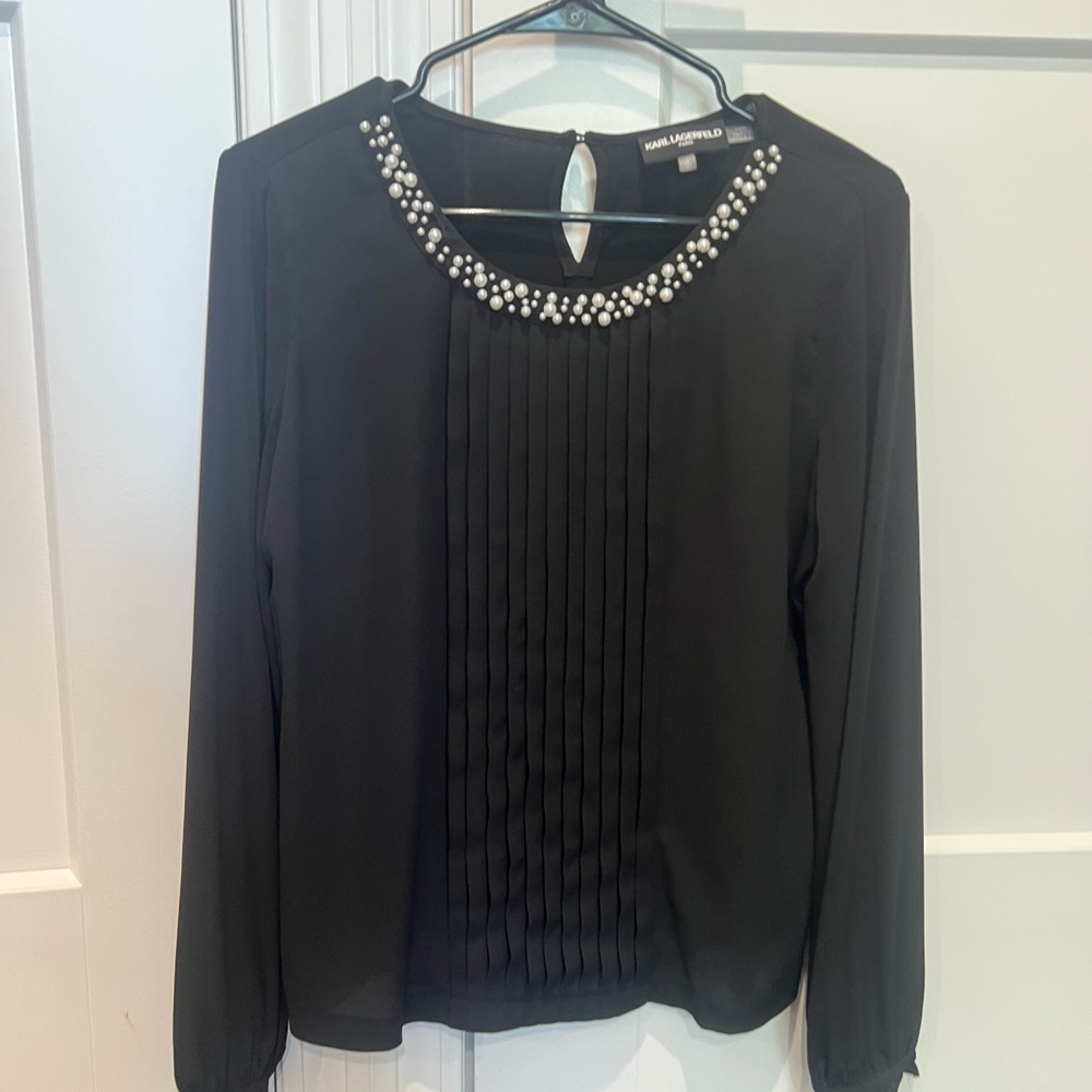 Karl Lagerfeld Black Embellished Bib Collar Blouse